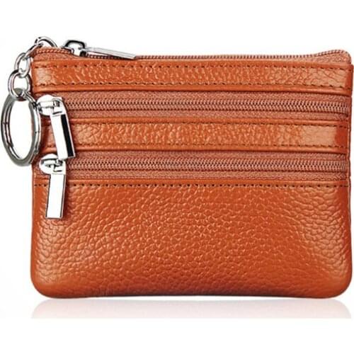 AOSBOS Female Genuine Leather Solid Coin Purse Women Short Real Leather Coin Wallet Fashion Mini ID Credit Card Purse for Men