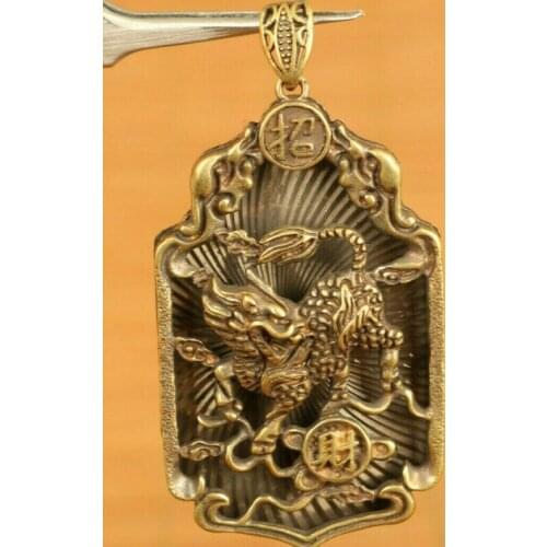 Asian fine bronze hand casting fortune Kylin statue netsuke pendant noble gift