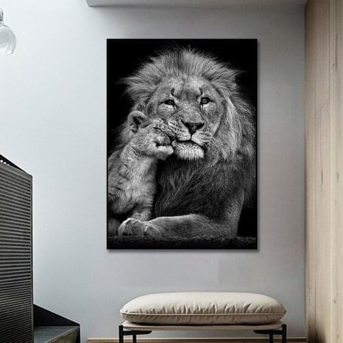 White Black Animal Canvas Print Art Posters Wild Lions Canvas Paintings On The Wall Art Pictures For Living room Home Decoration
