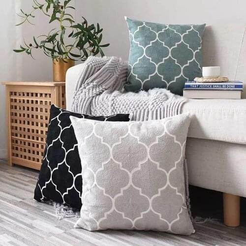 Moroccan Embroidered Cushion Cover Grey Black Blue Pillowcase Canvas Cotton Square Embroidery Pillow Cover 45x45cm Home Decor