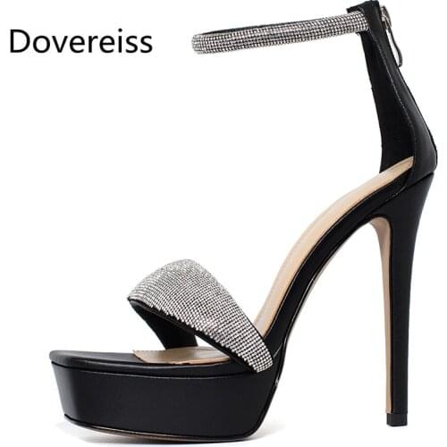 Dovereiss Fashion Summer Womens Shoes Crystal Rhinestone Buckle Elegant Waterproof Femmes Stilettos Heels Sandals 33-40