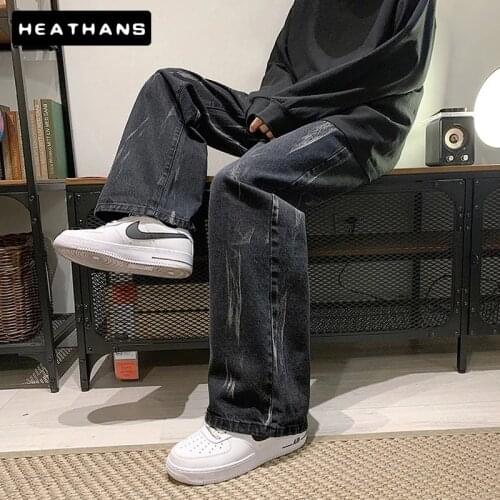 New Summer Mens Jeans Loose Wide-Leg Straight-Leg Denim Trousers Japanese Style Trendy Fashion Casual Mens Clothing