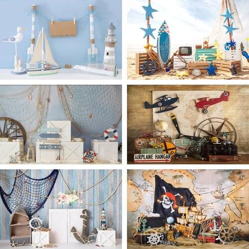 Mehofond Photography Background Nautical Anchor Starfish Fishnet Seashell Boat Baby Boy Birthday Portrait Backdrop Photo Studio