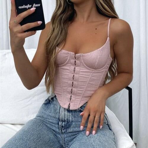 ITFABS Boning Bustier Backless Padded Camis Camisole Tops Low Cut Cropped Streetwear Sexy Padded Corset Summer Crop Top