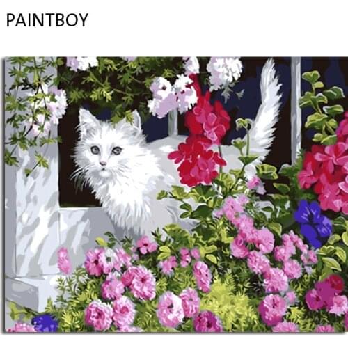 PAINTBOY Picture Modern Framed Pictures Painting By Numbers DIY Oil Painting On Canvas Home Decor Of White Cat GX9630 40*50cm