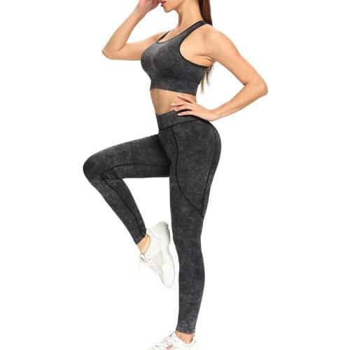 2 Piece Yoga Set Women Sports Bra and Leggings Water Wash Gym Set Clothes Seamless Workout Sports Tights Women Fitness Suit