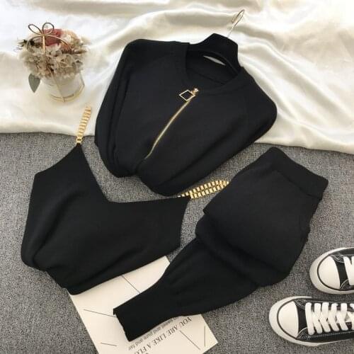 2020 Autumn Winter Knitted Zipper Cardigans + Knitted Vest + Pants 3 piece suit New Fashion Suit Women Tracksuit Clothes Set