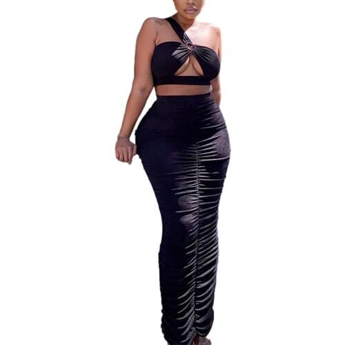 Summer Womens Suit Sexy Two-piece Clothes Casual Set Solid Color Sleeveless Crop Tops and Long Skirt Olive White Black