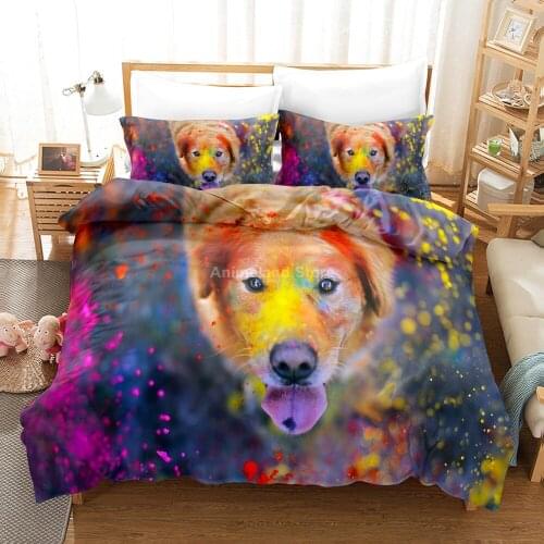 Colorful Painting Pet Dog Duvet Cover Sets Comforter Bedding Set Pillowcase Modern Home Decor Single Queen King Size Dropship