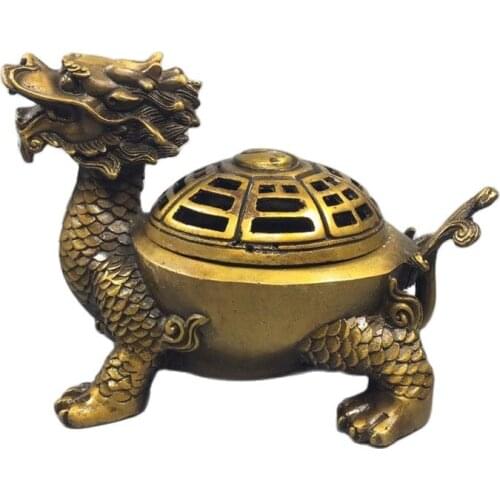 Chinese Old Copper Collection Pure Copper Dragon turtle incense burner