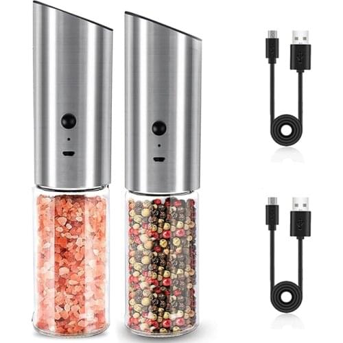 2 Pcs USB Electric Salt & Pepper Grinder Set,Salt & Pepper Mill with Adjustable Coarseness,170ML,Easy Refillable & Clean