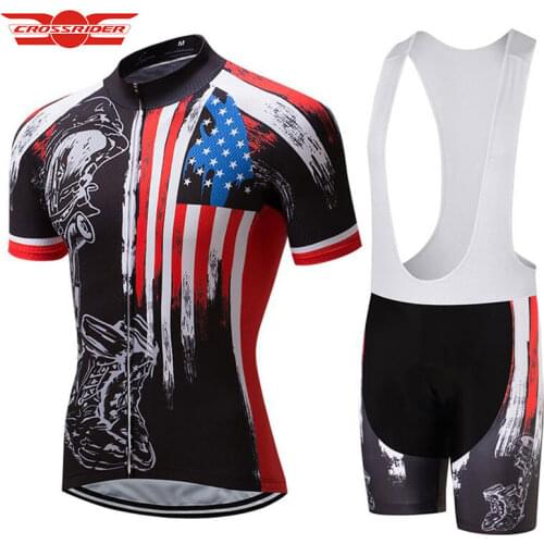 Crossrider Summer Honor the Fallen Cycling Clothing USA Mens Cycling Jerseys MTB Short bib Sets Ropa Ciclismo Bike Wear Clothes