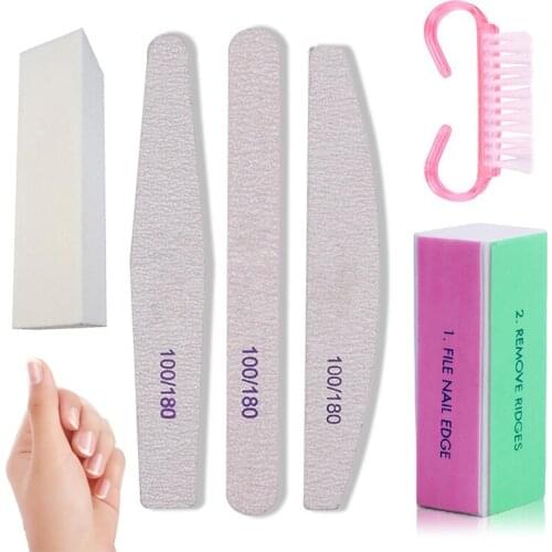 6Pcs/Set Nail Files Sanding Buffer Nail Art Accessories Manicure Tool Sanding Buffer Polishing Strips Cleaning Nail Dust Brushes