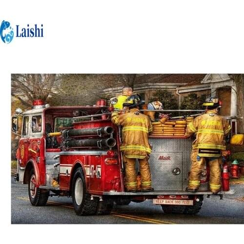 Full square/Round Abstract fire truck Diamond embroidery diamond Painting Cross Stitch Rhinestone Of picture Mosaic Diamond