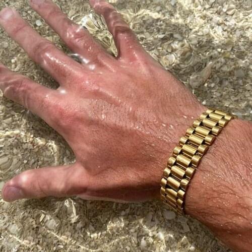 22cm Men Women Watch Band Bracelet Hip Hop Style Gold Silver Stainless Steel Watchband Strap Cuff Bangles Fashion Jewelry