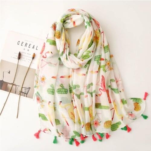 Fashion Autumn Women Viscose Scarf Lovely Animal Flamingo Pattern Tassel Shawls and Wraps Female Foulards Echarpe Muslim Hijab