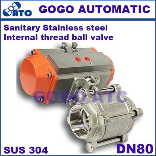 Q611F-16P Stainless steel 304 Sanitary DN 80 mm Pneumatic three-piece female thread ball valve Wire ball valve