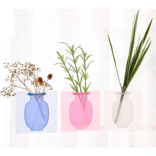 Silicone Sticky Vase Stick on The Wall Flower Pot Magic Flower Plant Vases Flower Container for Home Offices Wall Decorations