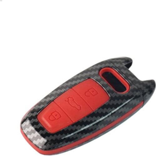 Carbon fiber silicone Car Key Cover Case For Audi Q8 C8 A6 A7 A8 2018 2019 Auto Stlyling Holder Protection Shell Accessories