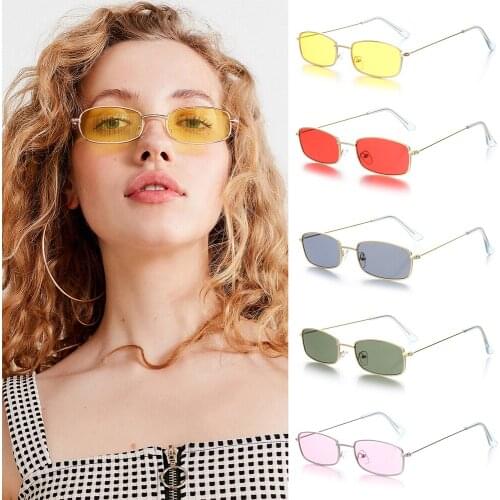 UV400 Unisex Small Retro Shades Rectangle Sunglasses Colorful Metal Frame Clear Lens Eyewear Goggles Motocycle Auto Accesssory