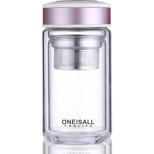 ONEISALL 320ML Double Wall Glass Tea Cup Leak-poof Female Travel Water Bottle Portable Juice Lemon Cup Durable Car Tumbler