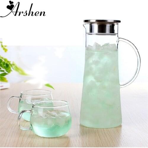 Arshen 1800ml Juice Flower Glass Kettle Big Outlet Water Jug Heat Resistant Transparent Container with Stainless Steel Strainer