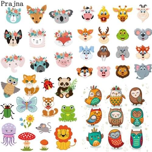 Pulaqi Cartoon Animals Iron On Transfers Vynil Heat Transfer Unicorn Cat Iron Stickers Kids T-shirt Thermal Patches For Clothing