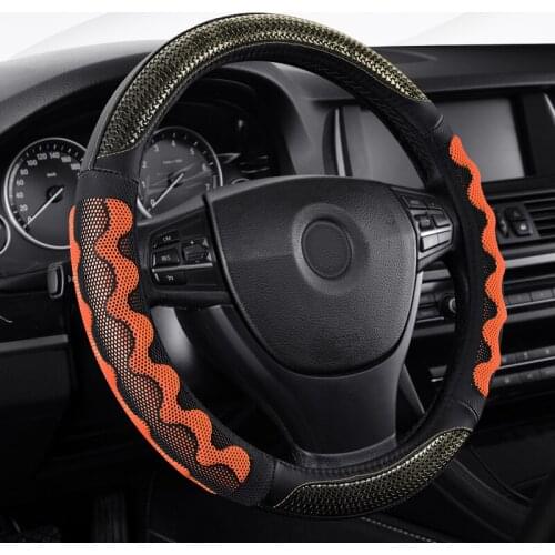 Universal Car PU Leather Steering-Wheel Covers Anti-slip Skidproof Durable 38CM/15" Dynamic Fibre Handmade Steering Wheel Cover