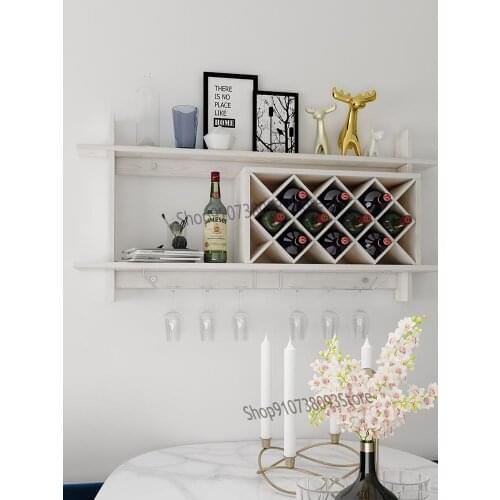 Solid Wood Wine Rack Wall Mounted Household Wall Shelf Rhombic Red Wine Lattice Modern Simple Hanging Restaurant Wine Cabinet
