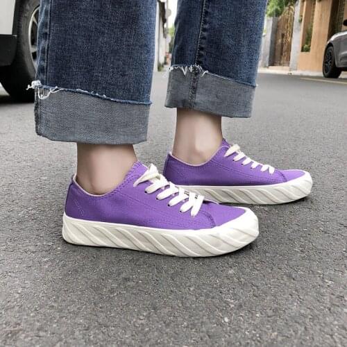 Shoes Woman Casual Solid Canvas Lace Up Flat White Platform Women Purple Canvas Shoes Women Comfortable Sneakers U12-58