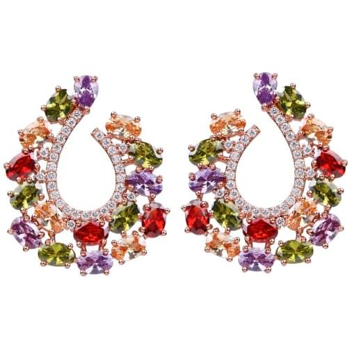 Bettyue Brand Fashion Luxury AAA Multicolor Cubic Zircon Three Colors Geometric Jewelry Earrings For Woman Charm Wedding Gift