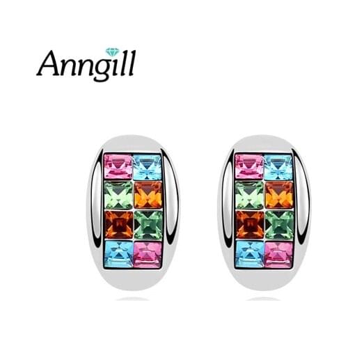 Luxury Arc Color Crystals from Swarovski Earring for Women Fashion Party Wedding Stud Earrings Statement Bijoux Brincos Jewelry