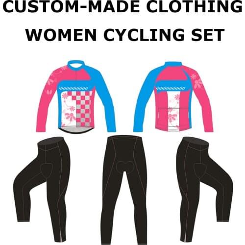 Custom-made Women Winter Thermal Fleece Team Cycling Long Sleeve Jersey Bib Pants Set DIY Bike Wear Clothes With Your Name, Logo