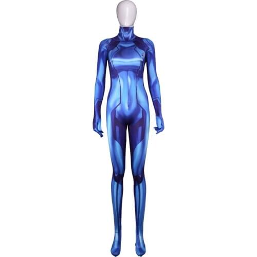 Cosplay Blue Samus Zero Costume Spandex 3D Printing Zentai Catsuit halloween costumes for woman