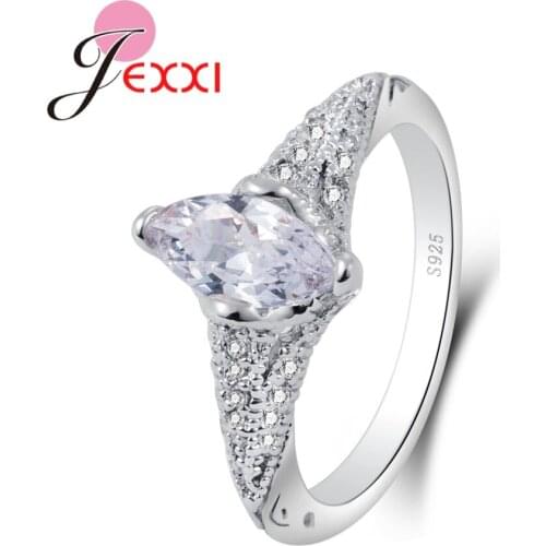 Big Promotion Simple Style 925 Sterling Silver Geometric Ring With AAA Oval Crystal For Women Party Wedding Jewelry