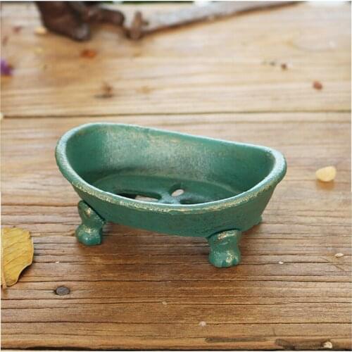 Gold Green Footed Boat Cast Iron Soap Holder Handmade Home Garden Decor Heavy Metal Soap Storage Tray Antique Boat Shape Plate
