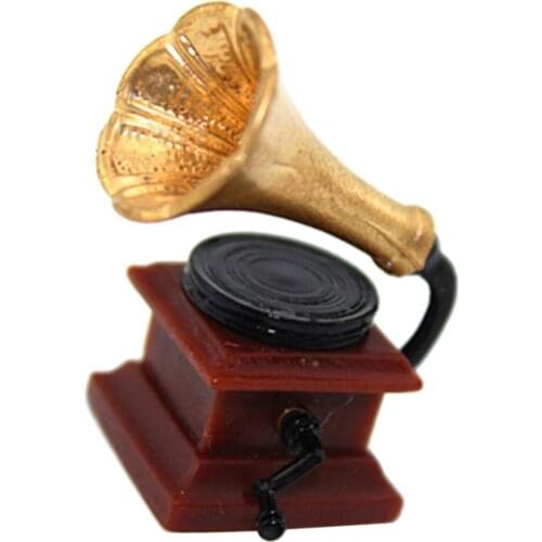 1/12 Antique Record Player Phonograph Model Dollhouse Living Room Ornaments