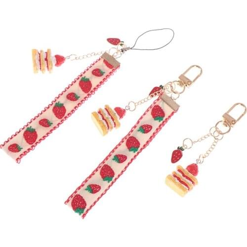 1pcs New Strawberry Cake Decor Mobile Phone Strap Hang Rope Lanyards Pendants
