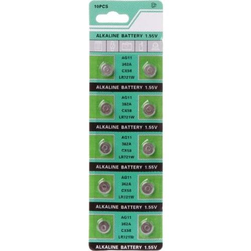10PCS Alkaline Battery AG11 1.55V LR721 362 SR721 162 Button Coin Cell Watch Toys Batteries Control Remote