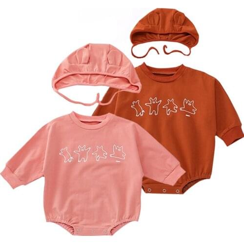 Baby Girl Clothes Spring and Autumn Sun Protection Long Sleeve Cartoon bear Jumpsuit + Hat 2pcs Set Newborn Baby Boy Bodysuit