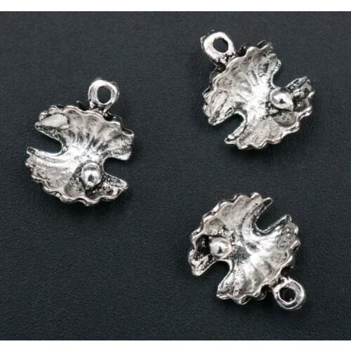 20pcs Antique Silver Color 3D Mussels Charm Vintage Bracelet Necklace DIY Handmade Metal Jewelry Alloy Pendants 15*11mm A1692