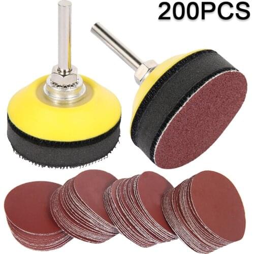 200Pcs 50mm 2 Inch Sander Disc Sanding Discs 80-3000 Grit Paper with 1pc Abrasive Polish Pad Plate + 1/4 Inch Shank for Rotary