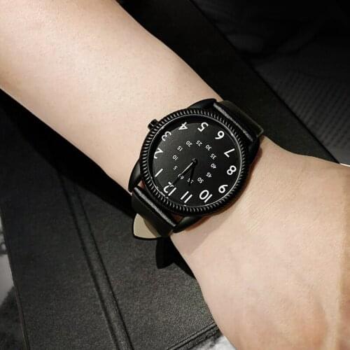 2021 Enmex creative style leather band wristwatch simple digital black face special design brief casual quartz watch