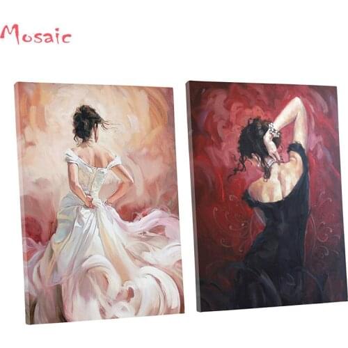 5D Diy Diamond Painting Cross Stitch 5D Diamond Mosaic Decor Full Diamond Embroidery Black & White Skirt Dancer(2pcs/set)Ballet