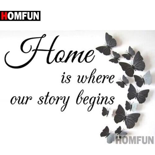 HOMFUN Full Diamond "Text butterfly" DIY 5D Diamond Painting Cross Stitch Home Decor Picture Of Rhinestone Handmade A27082