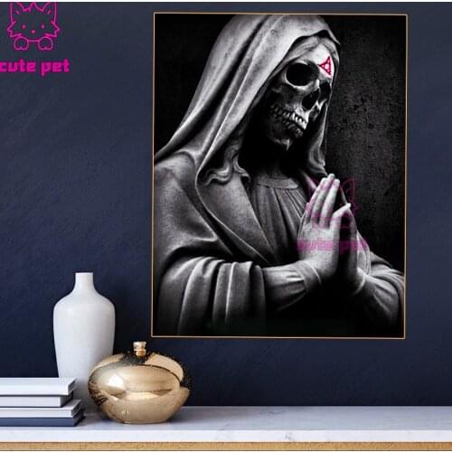Diamond Painting Skeleton Prayer Full Square round Diamond Mosaic 5D DIY Diamond Embroidery Rhinestone Religious ICONS Decor