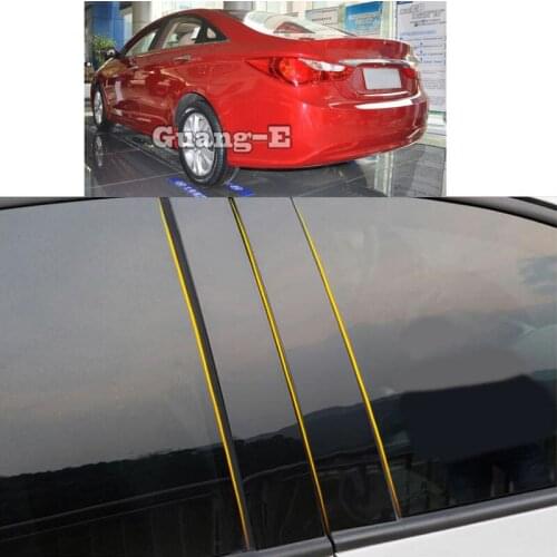 Car PC Material Pillar Post Cover Door Trim Window Piano Black Molding Sticker Plate For Hyundai Sonata 8Th 2010 2011 2012-2014