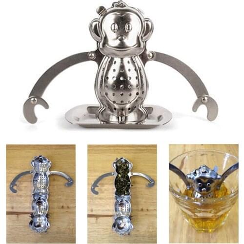 Stainless Steel Monkey Shaped Tea Filter With Tray Tea Mesh Filter Strainer Loose Tea Leaf Spice Home Kitchen Accessories #W0