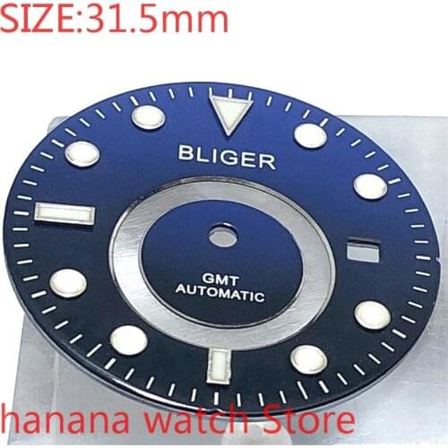 BLIGER dial size 31.5mm premium watch parts blue dial mens watch night dial, suitable for Miyota-DG-2813-3804