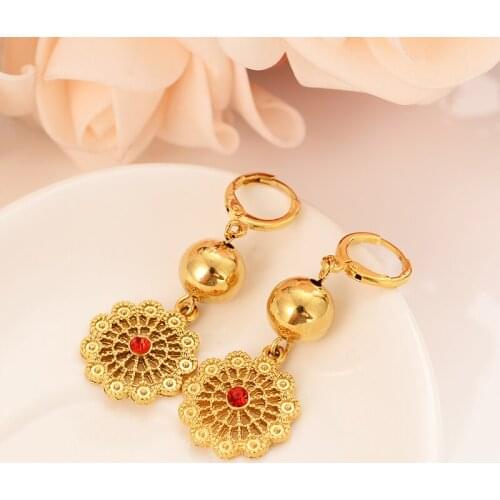 Flower drop earring Ethiopian/Nigeria/Kenya /Ghana Gold beads DubaiArab african Arab Middle Eastern wedding Jewelry Mom Gifts